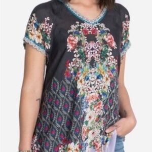 Johnny Was Maya Silk Embroidered Blouse